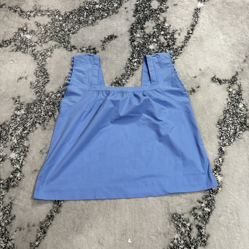 J.Crew Women's Size 2 Blue Square Neck Sleeveless Top Button Strap Cotton